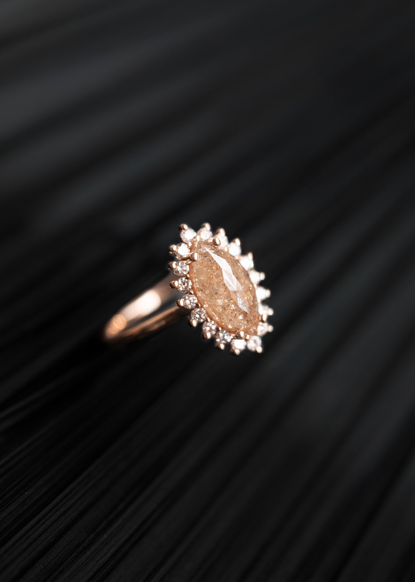The Soleil Ring | 2.16 ct Marquise Shaped Natural Rose Diamond | Rose Gold