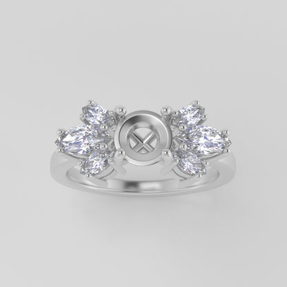 The Luna | Platinum | White | Size 8.5 | Stone Moissanite | Pear | 8x5mm | Rainforest Ring Box | Custom Engraving:  +$0