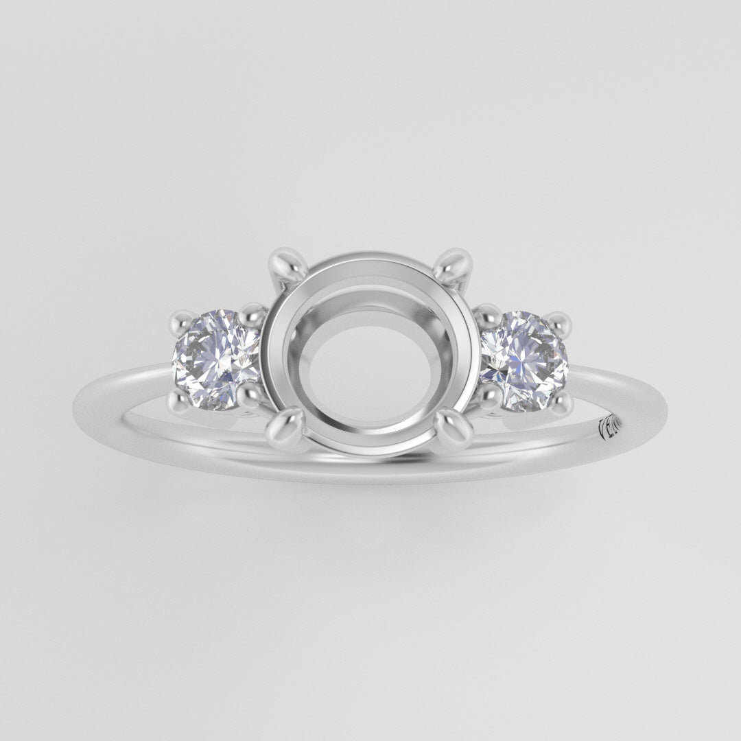 The Orion | 14k | White | Size 9.25 | Stone Moissanite | Round | 7mm | Cinque Ring Box | Custom Engraving: Słoneczko +$75